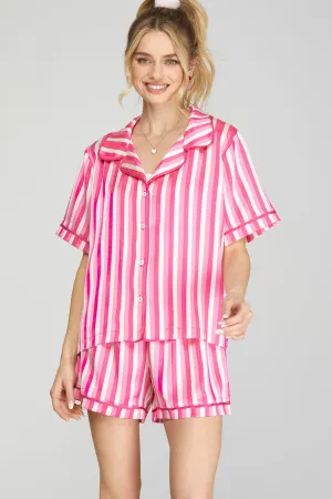 Pajama Short Set - Pink Stripe