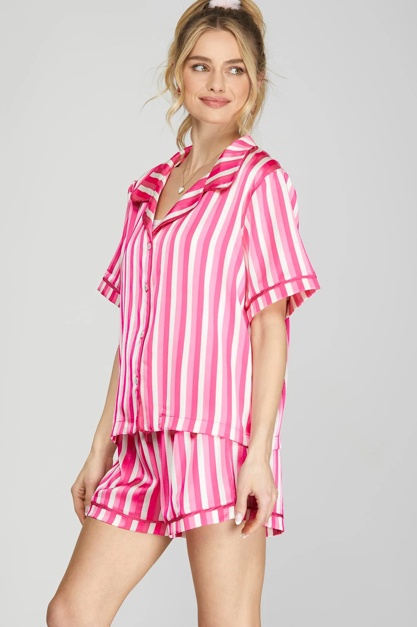 Pajama Short Set - Pink Stripe