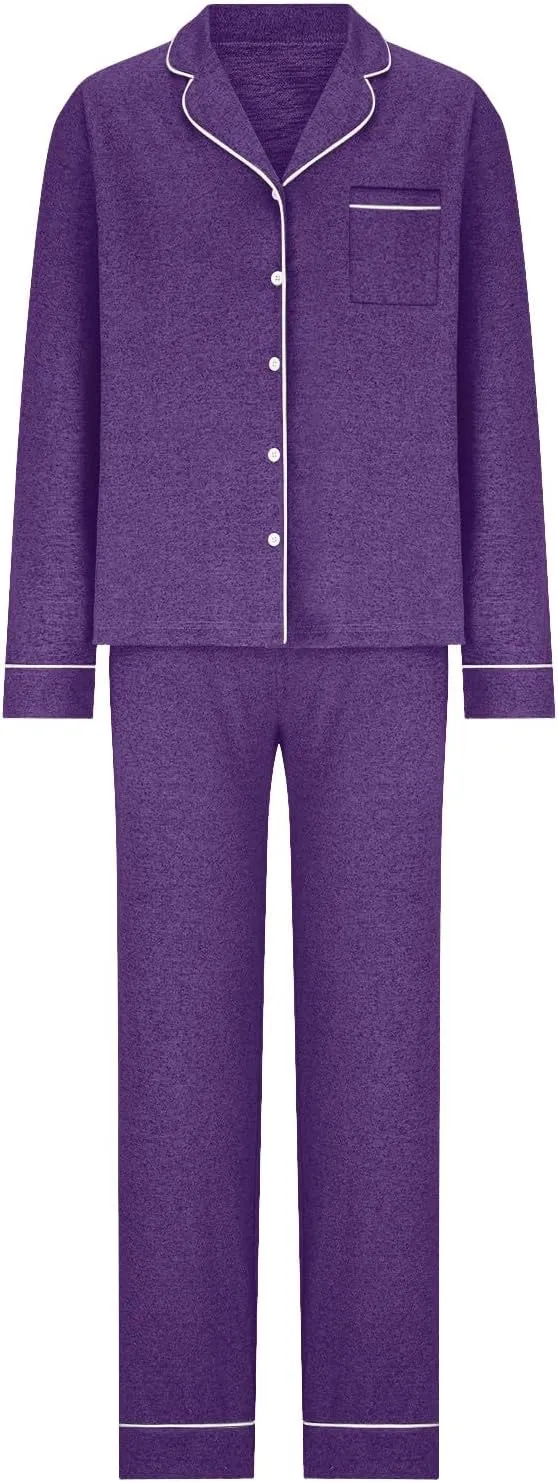 Pajamas for Women 2 Piece Lounge Set Long Sleeve Button Up Tops and Long Pant Sleepwear Loose Fit Casual 2 Piece Pjs