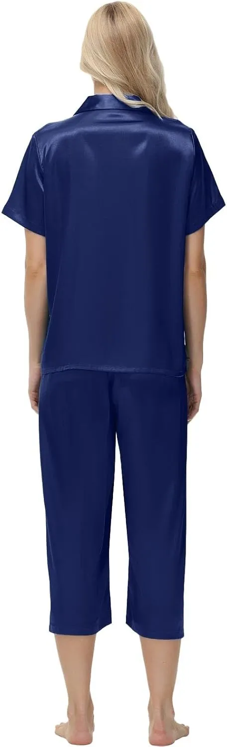 Pajamas For Women Satin Cute 2 Piece Pjs Lounge Long Sleeve Set V Neck Button Down Pj Trendy Spring Pants Plus Size Pajama