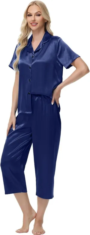 Pajamas For Women Satin Cute 2 Piece Pjs Lounge Long Sleeve Set V Neck Button Down Pj Trendy Spring Pants Plus Size Pajama