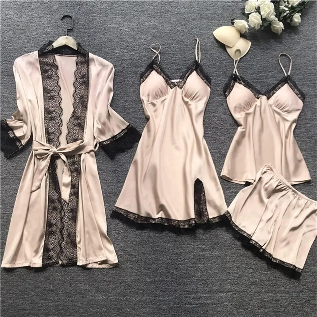 Pajamas for Women Set Sexy Lace Trim Short Pj Set Satin Pajamas Loungewear Outfits Set Sleepwear Summer 2025