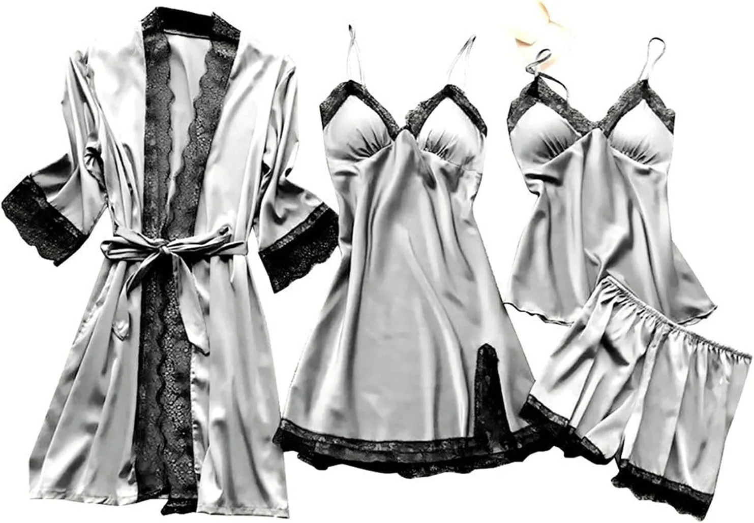 Pajamas for Women Set Sexy Lace Trim Short Pj Set Satin Pajamas Loungewear Outfits Set Sleepwear Summer 2025