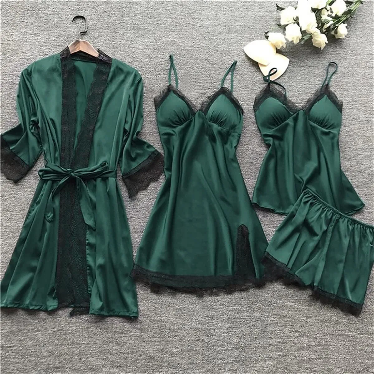 Pajamas for Women Set Sexy Lace Trim Short Pj Set Satin Pajamas Loungewear Outfits Set Sleepwear Summer 2025