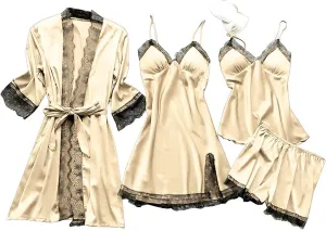 Pajamas for Women Set Sexy Lace Trim Short Pj Set Satin Pajamas Loungewear Outfits Set Sleepwear Summer 2025