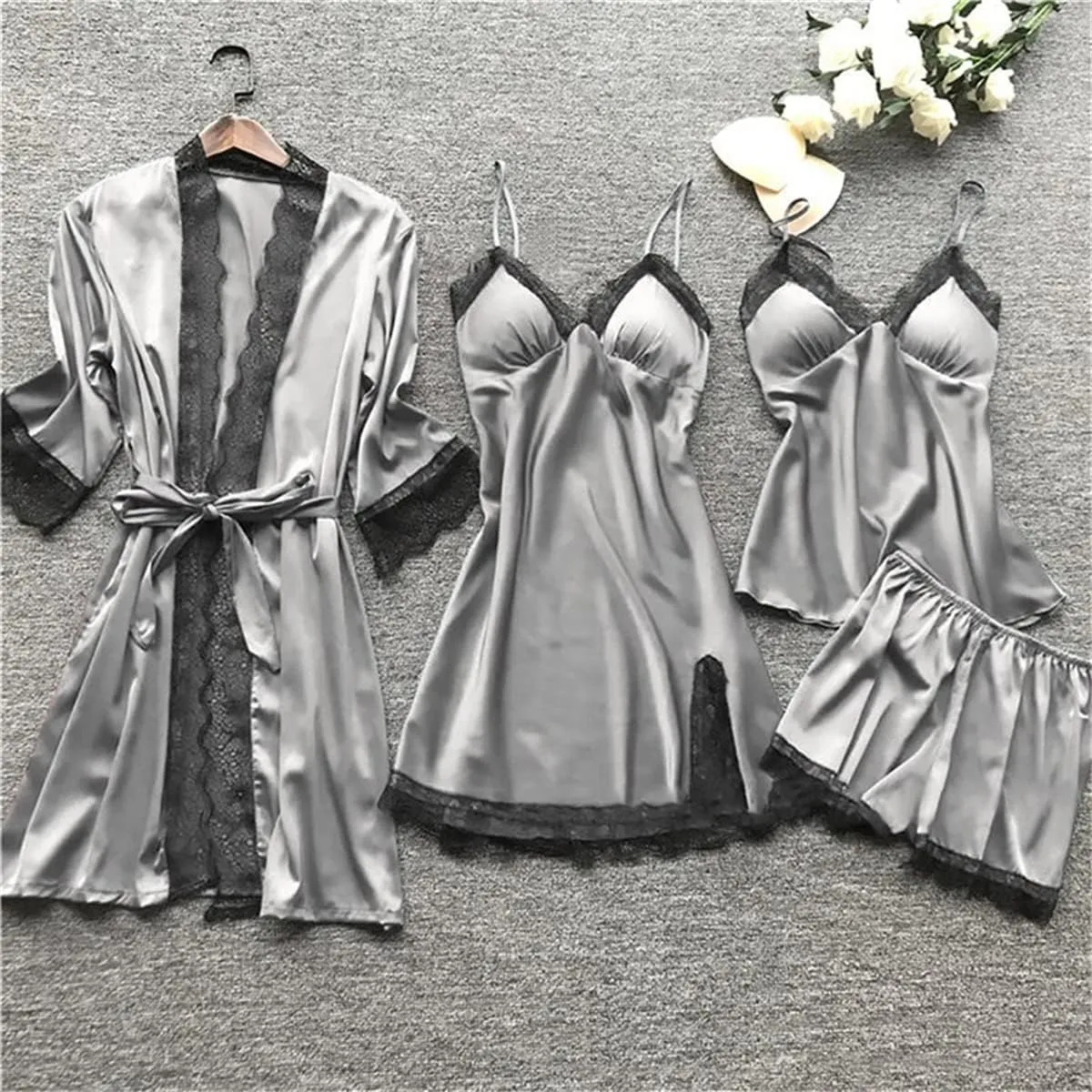 Pajamas for Women Set Sexy Lace Trim Short Pj Set Satin Pajamas Loungewear Outfits Set Sleepwear Summer 2025