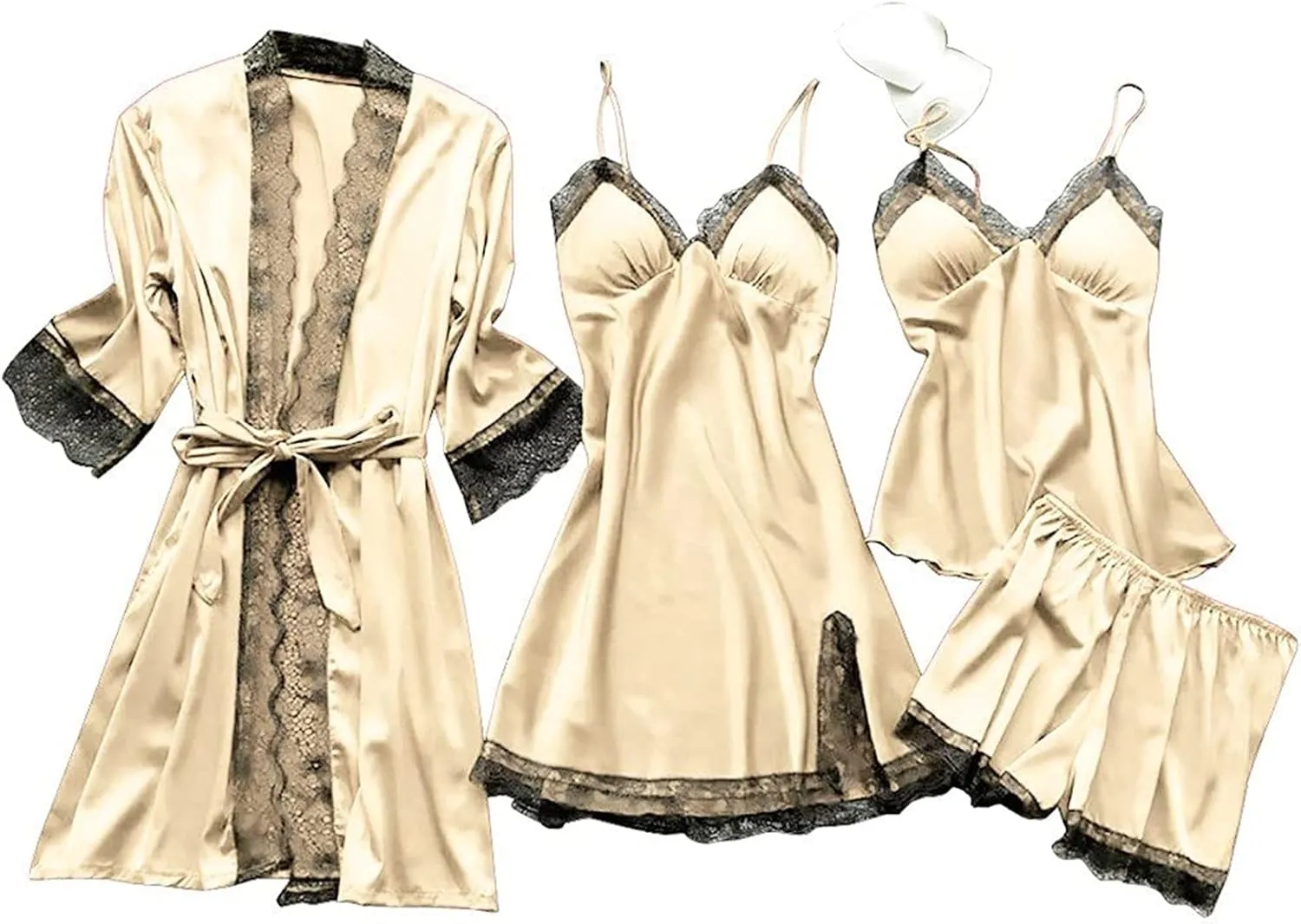 Pajamas for Women Set Sexy Lace Trim Short Pj Set Satin Pajamas Loungewear Outfits Set Sleepwear Summer 2025