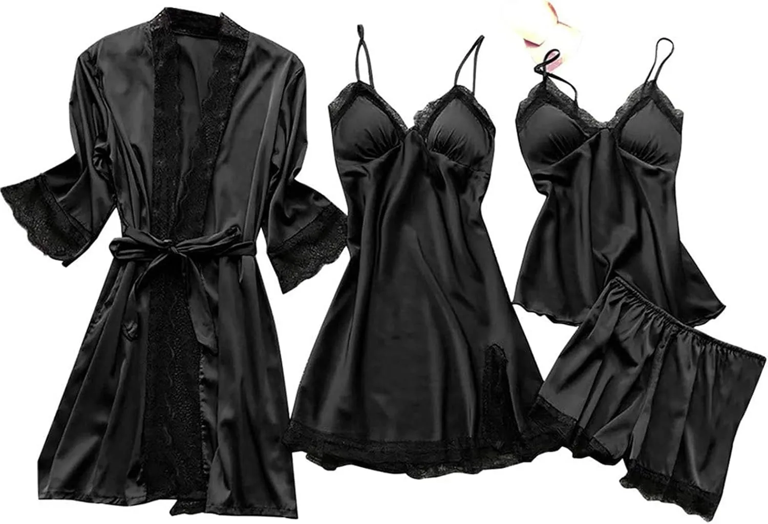 Pajamas for Women Set Sexy Lace Trim Short Pj Set Satin Pajamas Loungewear Outfits Set Sleepwear Summer 2025