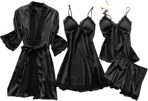 Pajamas for Women Set Sexy Lace Trim Short Pj Set Satin Pajamas Loungewear Outfits Set Sleepwear Summer 2025