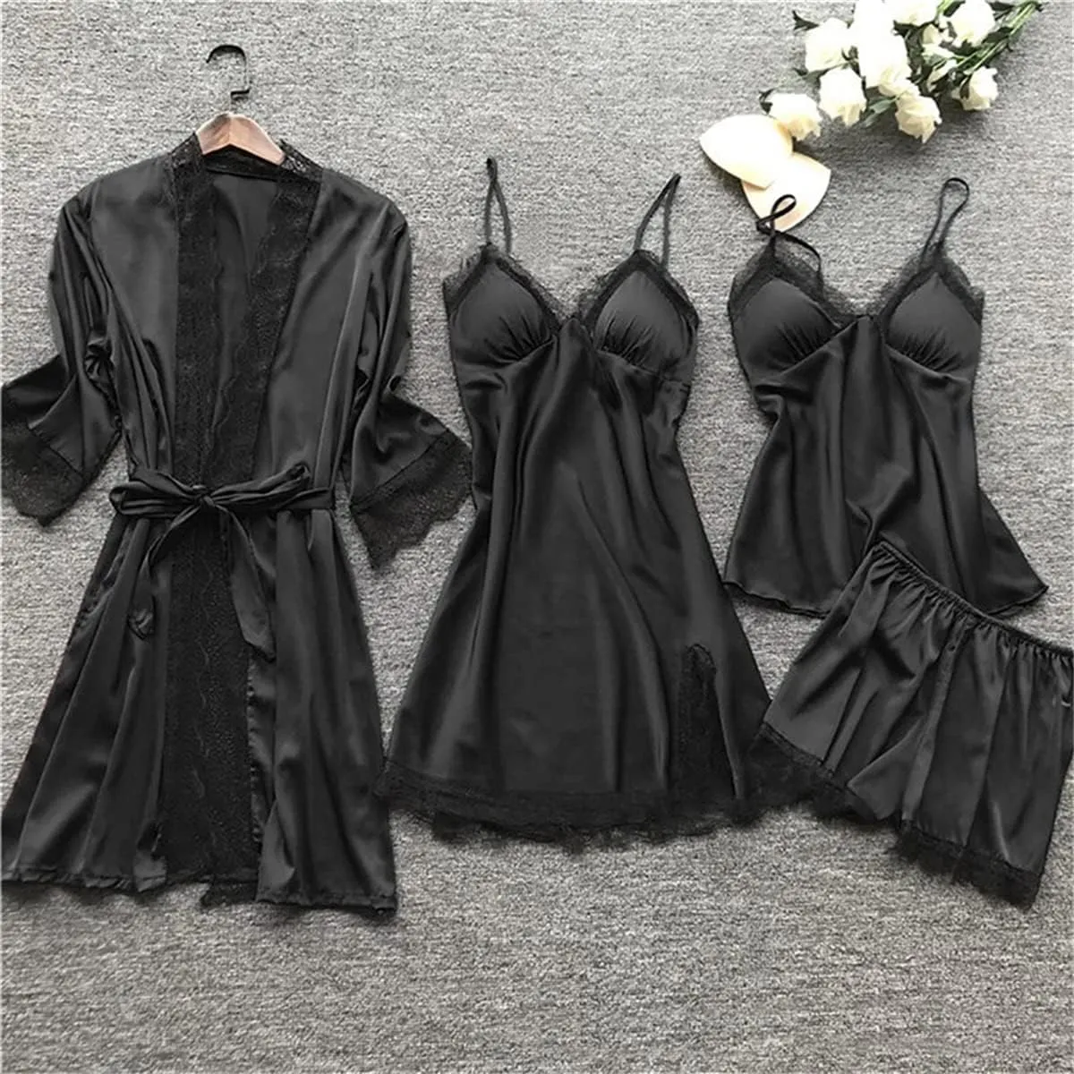 Pajamas for Women Set Sexy Lace Trim Short Pj Set Satin Pajamas Loungewear Outfits Set Sleepwear Summer 2025