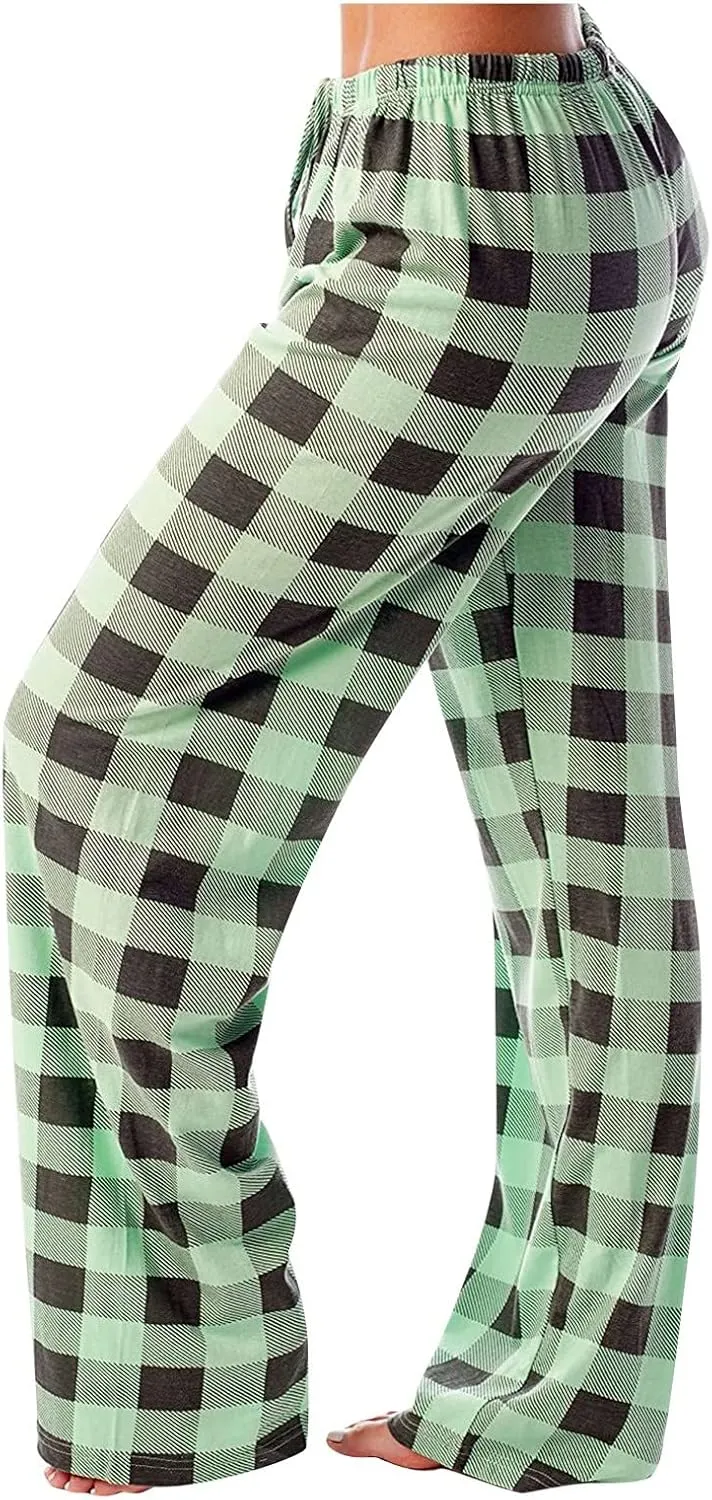 Pajamas Pants for Women 2024 Plaid Pants Soft Comfy Stretchy Drawstring Christmas Sleep Botton Pants