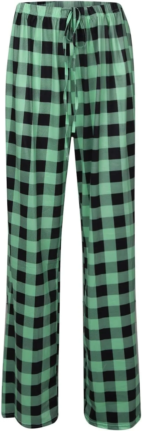 Pajamas Pants for Women 2025 Lounge Cute Plaid Pants Soft Comfy Wide Leg Trousers Sleep Bell Bottom