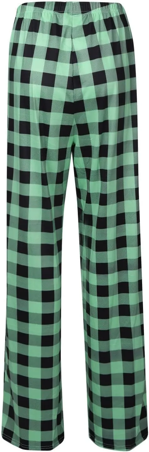 Pajamas Pants for Women 2025 Lounge Cute Plaid Pants Soft Comfy Wide Leg Trousers Sleep Bell Bottom