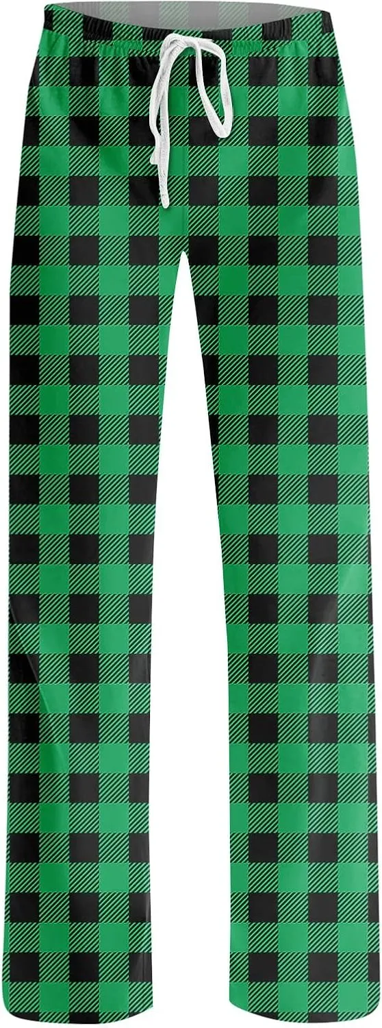 Pajamas Pants for Women Plaid Pants Wide Leg Comfy Loose Stretchy Drawstring Sleep Bottom with Pockets