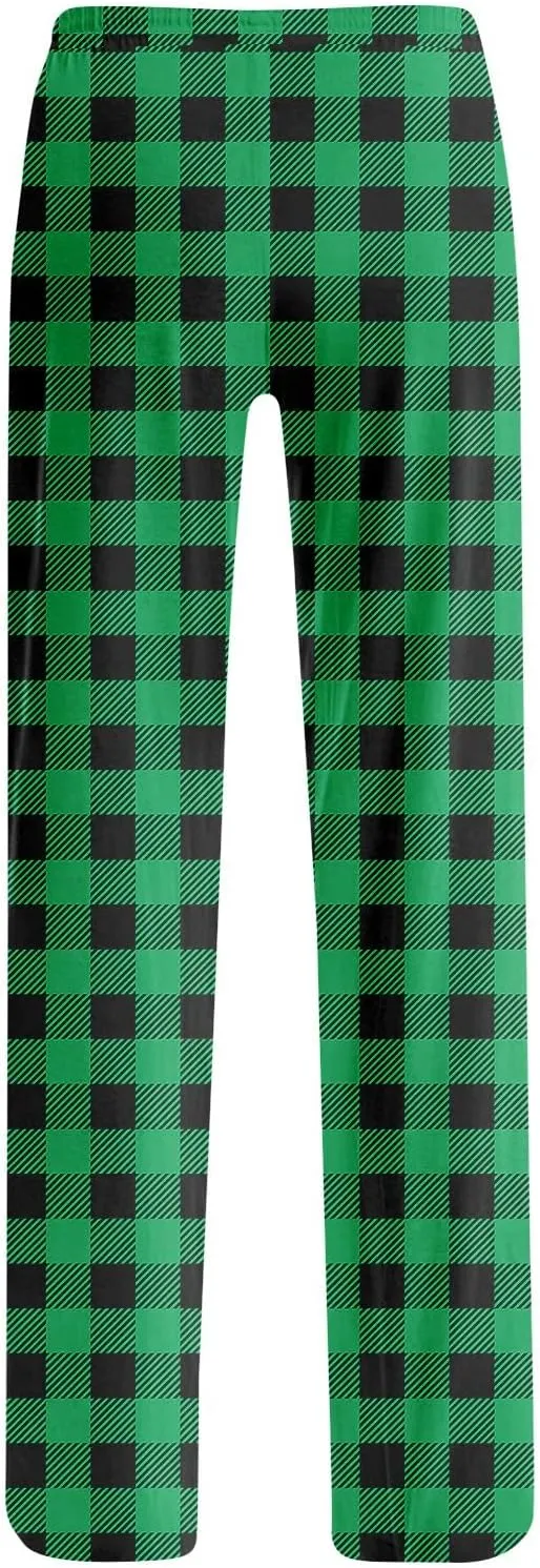 Pajamas Pants for Women Plaid Pants Wide Leg Comfy Loose Stretchy Drawstring Sleep Bottom with Pockets