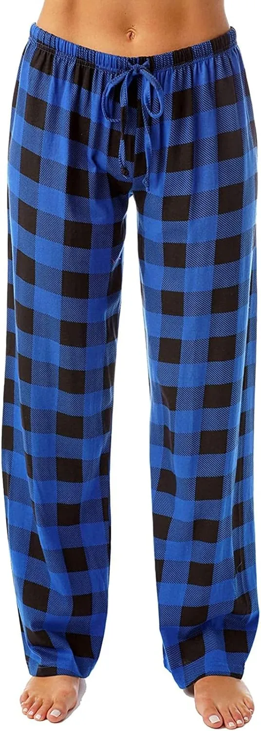 Pajamas Pants for Women Wide Leg Casual Comfy Loose Plaid Pants Stretchy Cute Sleep Bell Bottom Pajama Pants