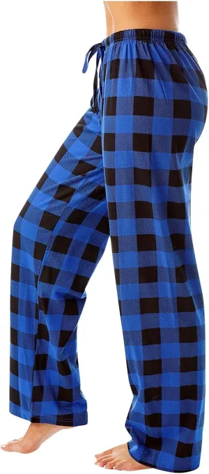 Pajamas Pants for Women Wide Leg Casual Comfy Loose Plaid Pants Stretchy Cute Sleep Bell Bottom Pajama Pants
