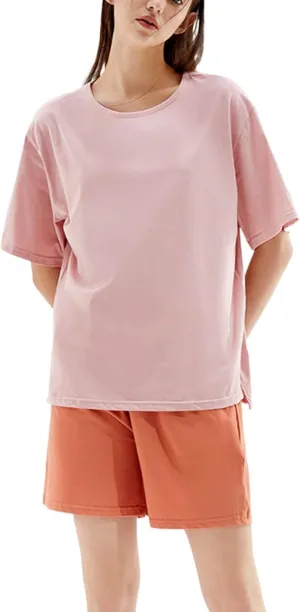 Pajamas Set for Women 2024 Solid Round-Neck Casual Short Sleeve Shirts and Elastic Short Lounge Pant 2 Piece Set