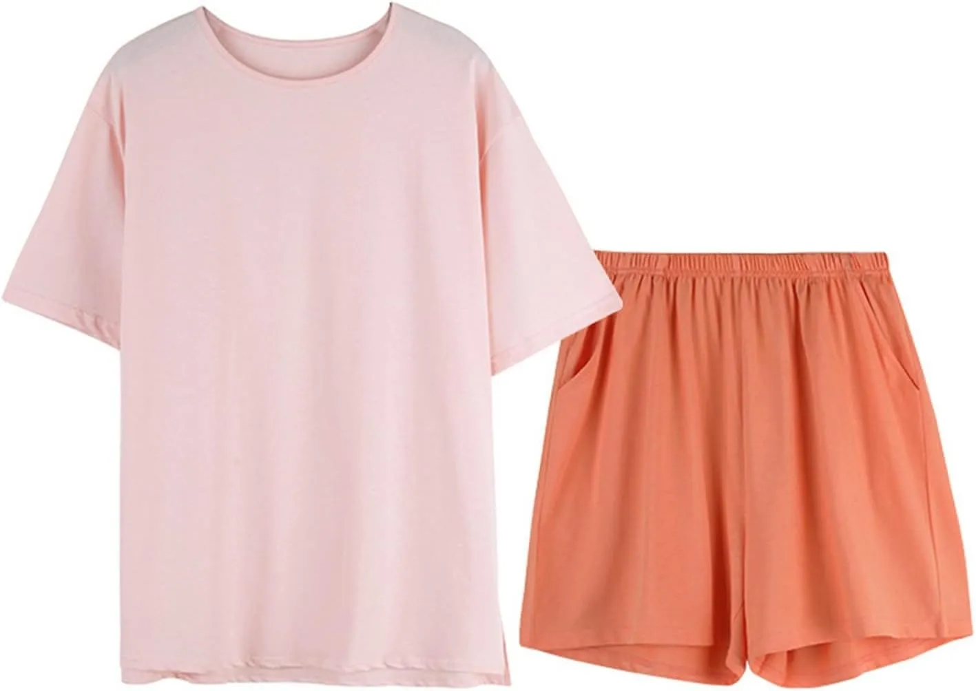 Pajamas Set for Women 2024 Solid Round-Neck Casual Short Sleeve Shirts and Elastic Short Lounge Pant 2 Piece Set
