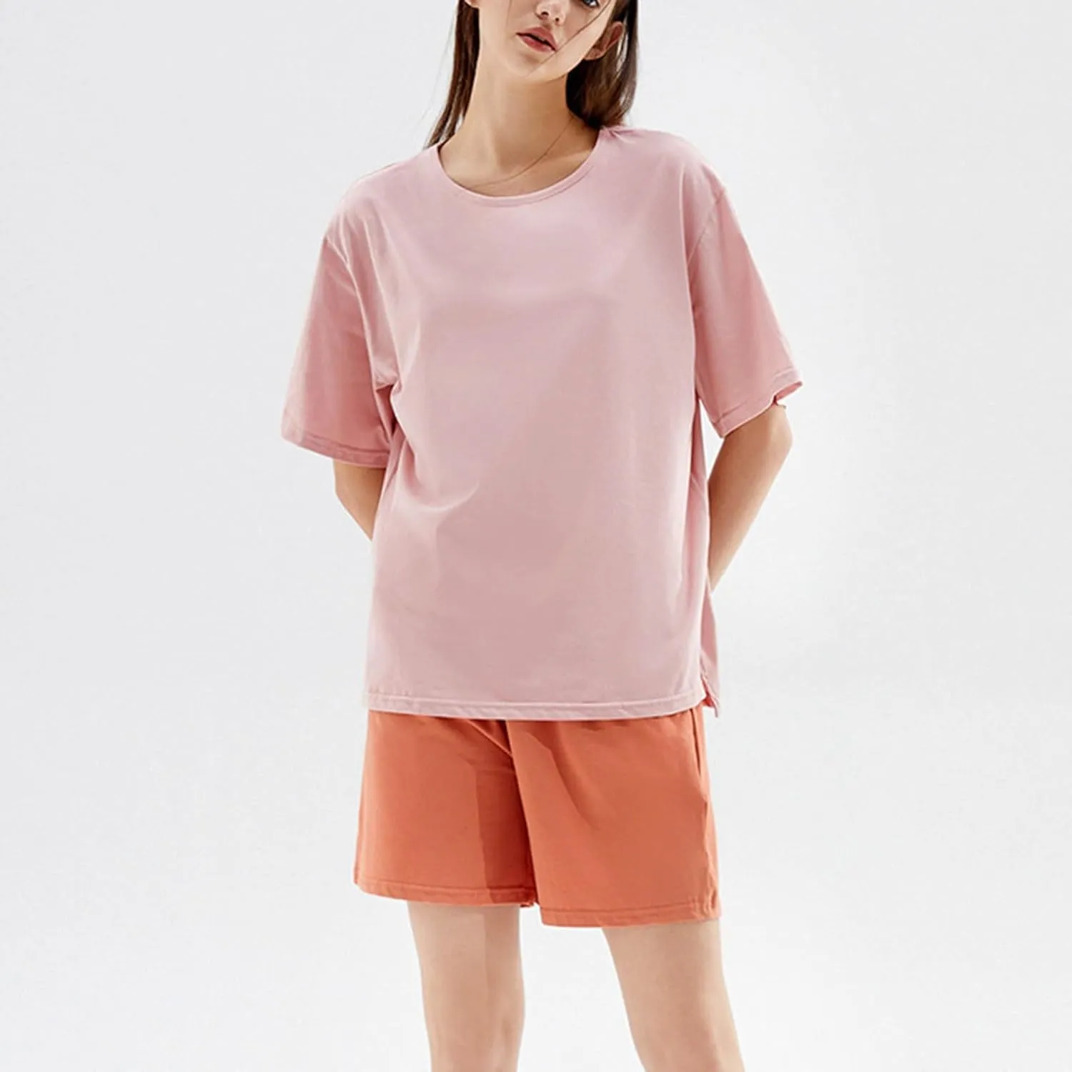 Pajamas Set for Women 2024 Solid Round-Neck Casual Short Sleeve Shirts and Elastic Short Lounge Pant 2 Piece Set