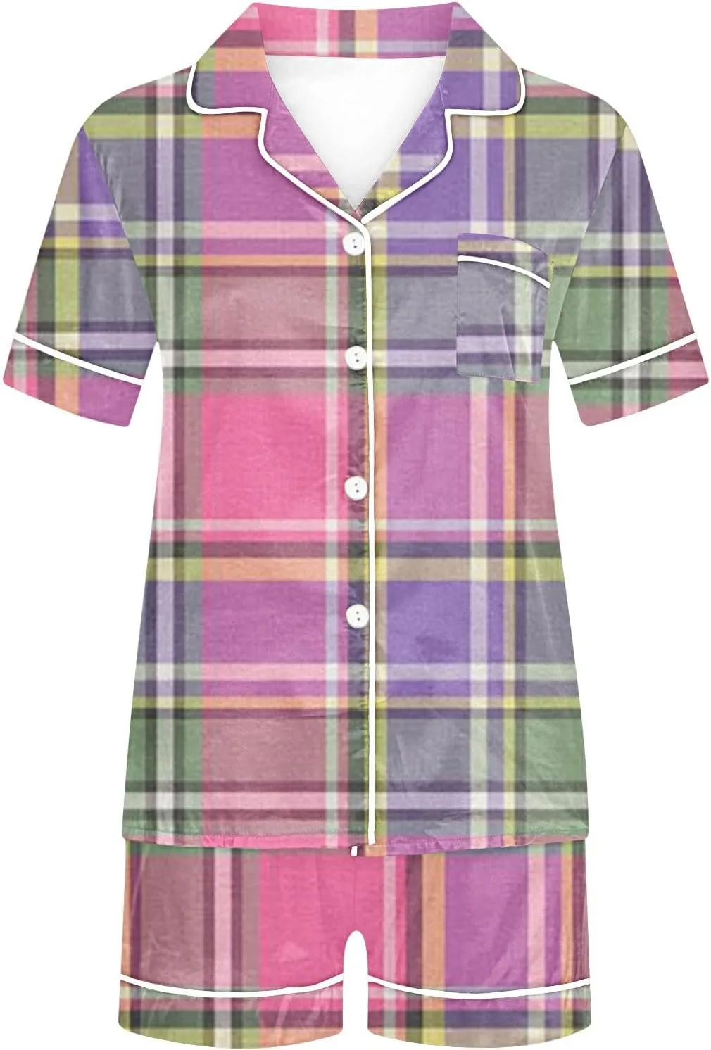 Pajamas Set for Women Summer Casual Loose Short Sleeve Printed V-Neck Tops and Short Lounge Pant Two Piece Pjs