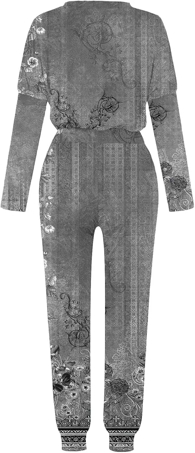 Pajamas Set for Women Women's Solid Color Casual Two Trouser Suit with Small Feet Round Neck 2-Piece Lounge