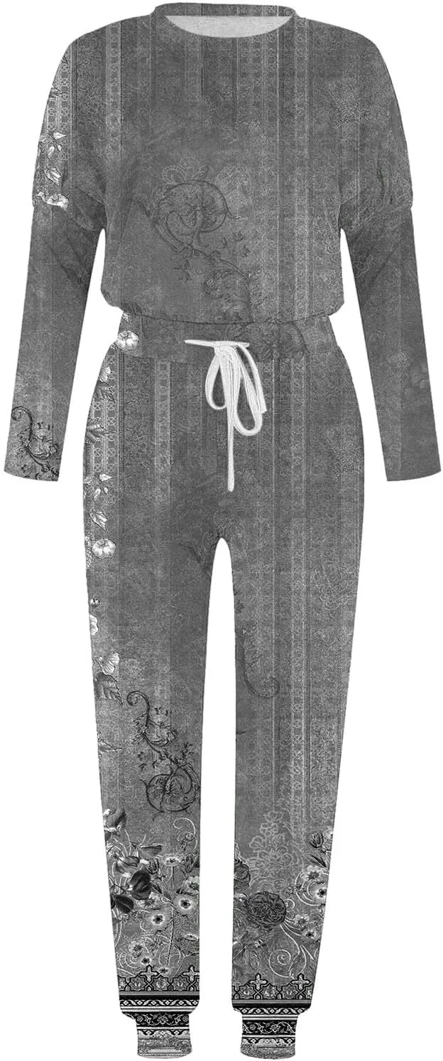 Pajamas Set for Women Women's Solid Color Casual Two Trouser Suit with Small Feet Round Neck 2-Piece Lounge