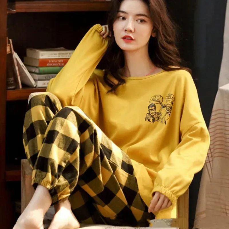 Pajamas Set Women Cute Cartoon Print Sleepwear 2 Piece Lounge Sets