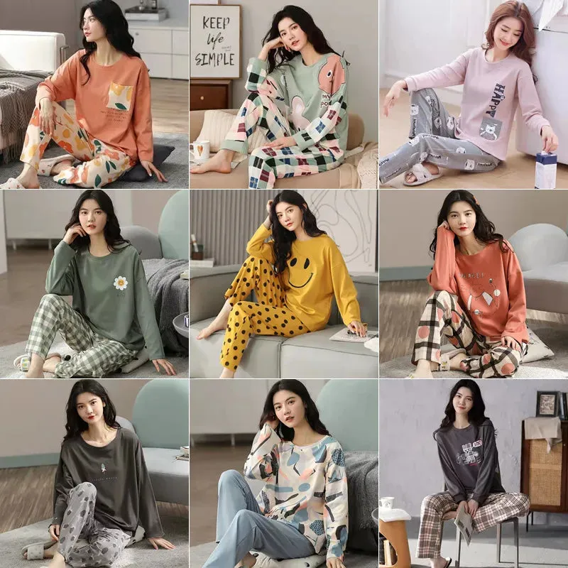 Pajamas Set Women Cute Cartoon Print Sleepwear 2 Piece Lounge Sets