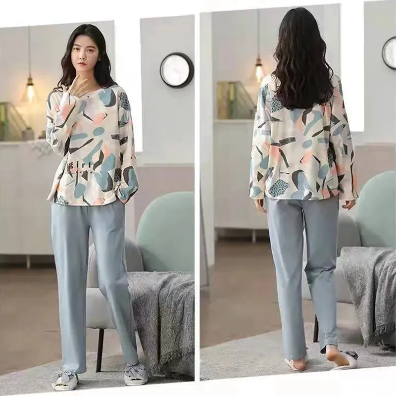 Pajamas Set Women Cute Cartoon Print Sleepwear 2 Piece Lounge Sets