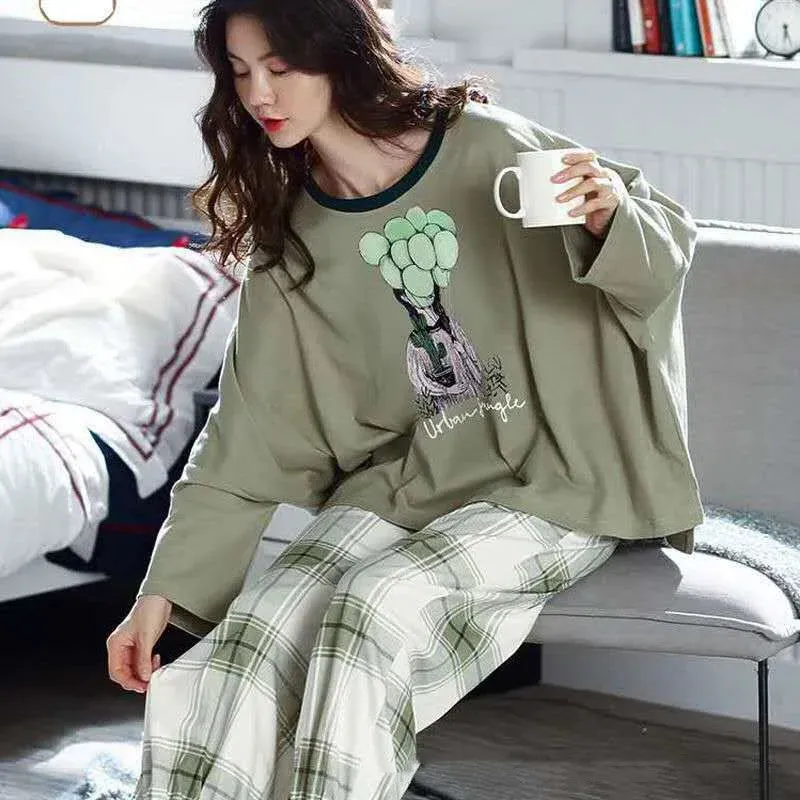 Pajamas Set Women Cute Cartoon Print Sleepwear 2 Piece Lounge Sets