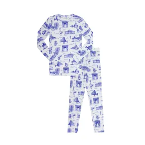 pajamas toile print top l/s and leggings - ivory/blue