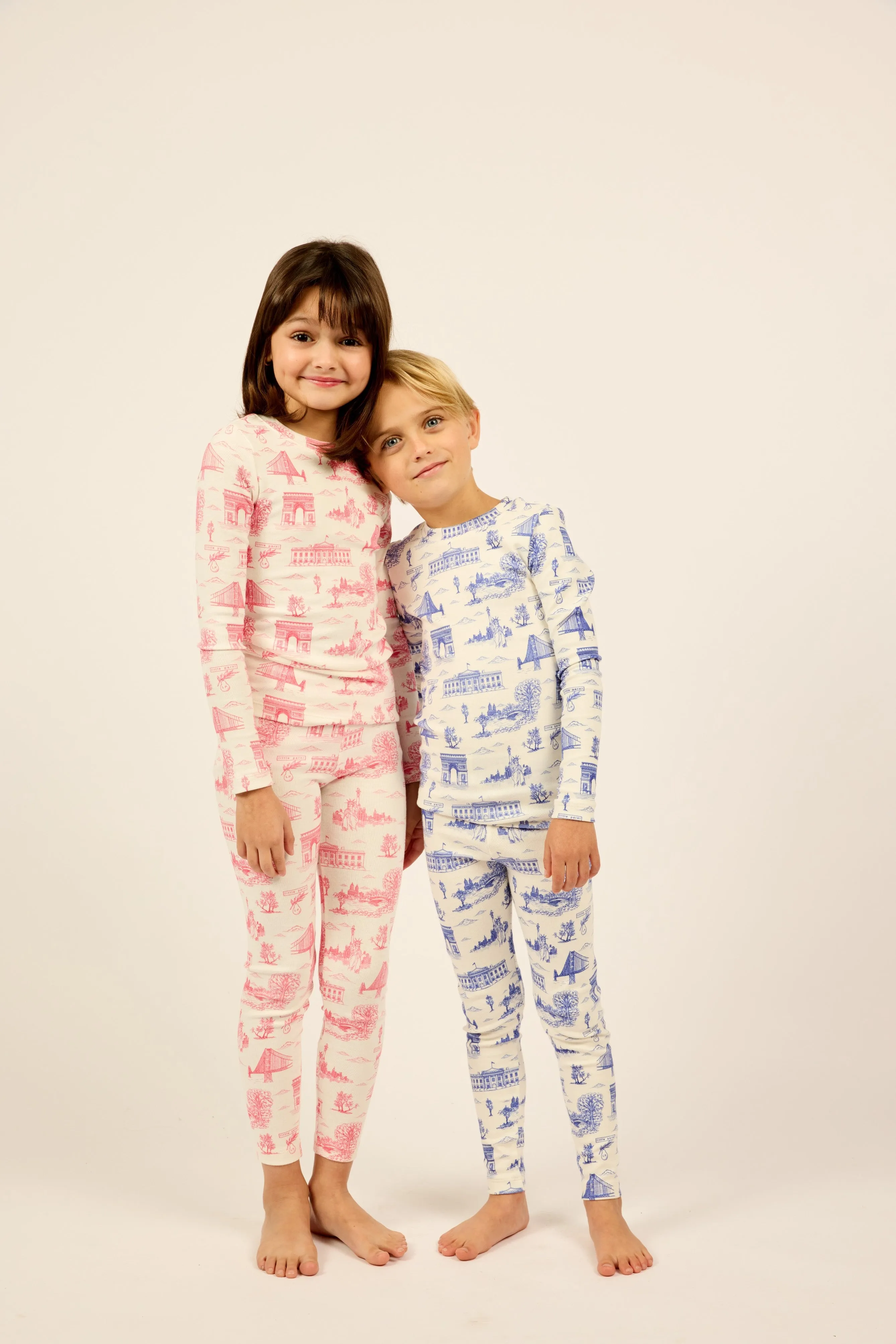 pajamas toile print top l/s and leggings - ivory/blue