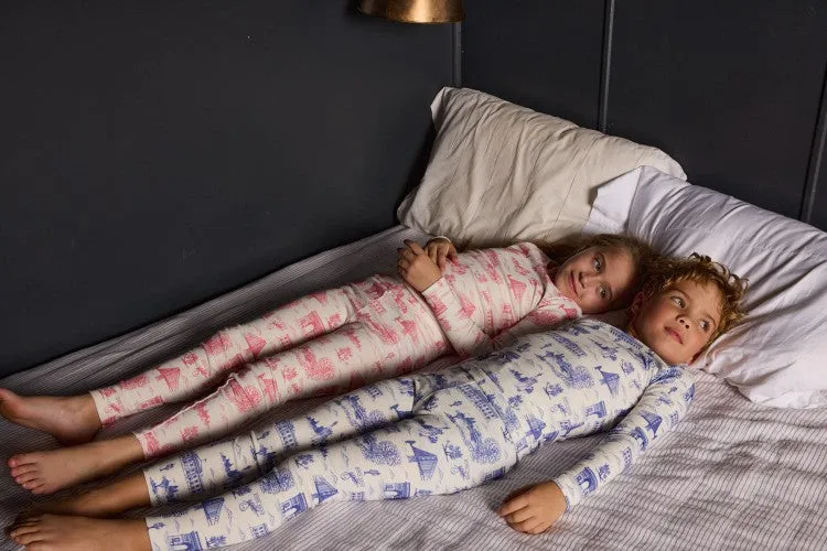 pajamas toile print top l/s and leggings - ivory/blue