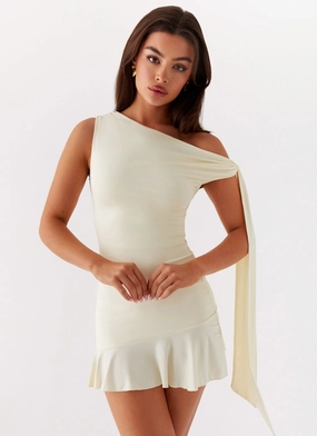 Light Soft Shade Soft Palm House Mini Dress - Yellow