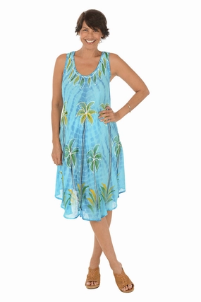 Palm Tree Tie-Dye Sleeveless Dress Work Mood All Day Look