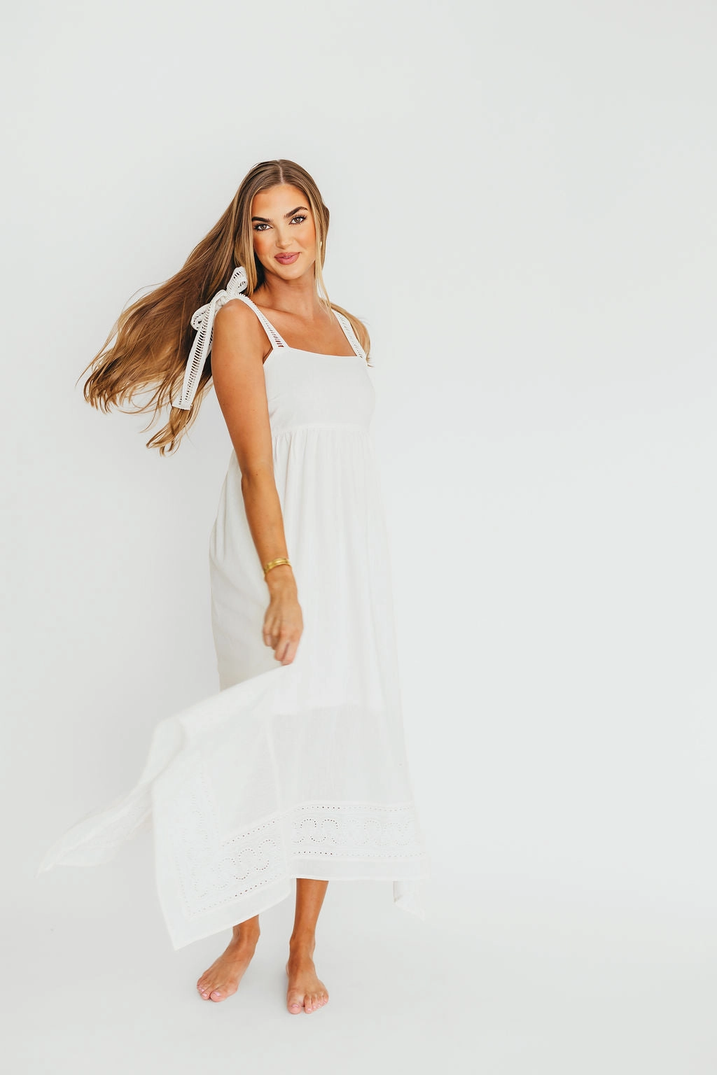 Luxe Look Palmer Asymmetrical Hem Midi Dress in White *Final-Sale*