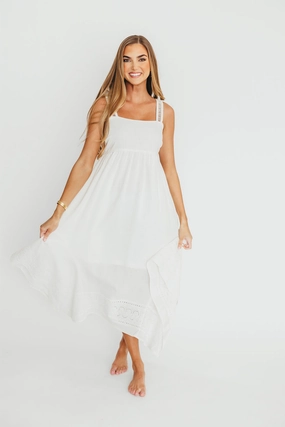 Palmer Asymmetrical Hem Midi Dress in White *Final-Sale* Guest Shine Trendy Cut