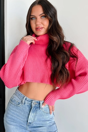 Pamela Turtleneck Crop Sweater (Super Pink) Airflow Vents GarmentWashed Texture