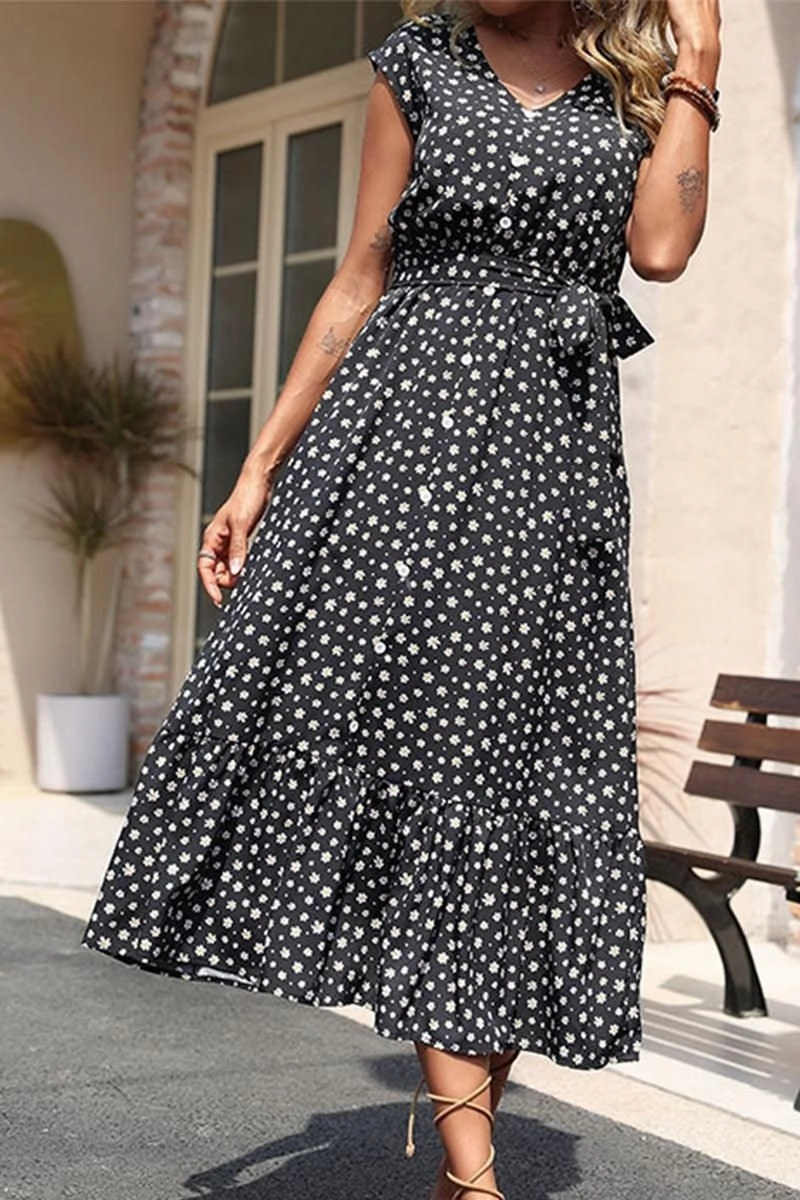 Zip Ease Romantic date dress WOMEN SLEEVELESS FLORAL PRINTING LONG DRESS
