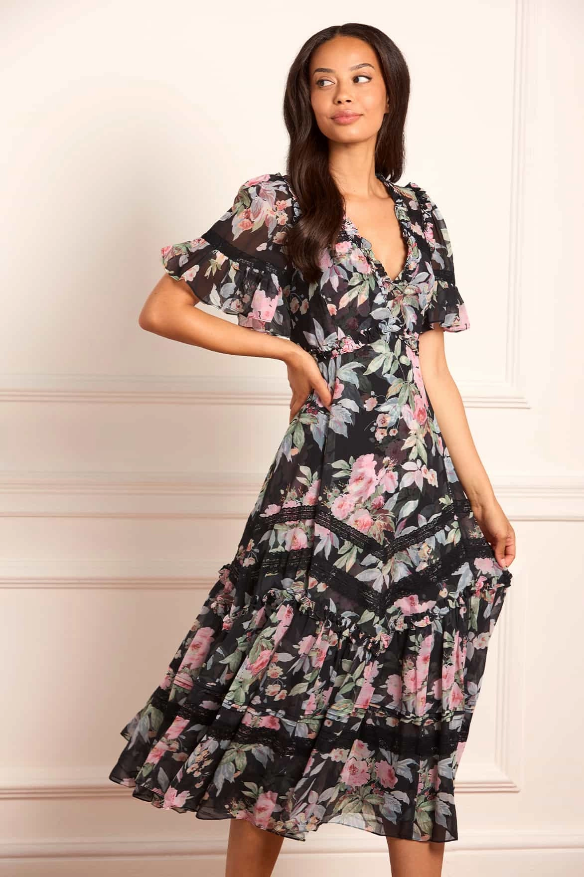 Paradise Garden Sonata Georgette Ballerina Dress Invisible-Zip Casual Edge