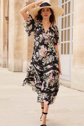 Drawstring-Waist Paradise Garden Sonata Georgette Ballerina Dress