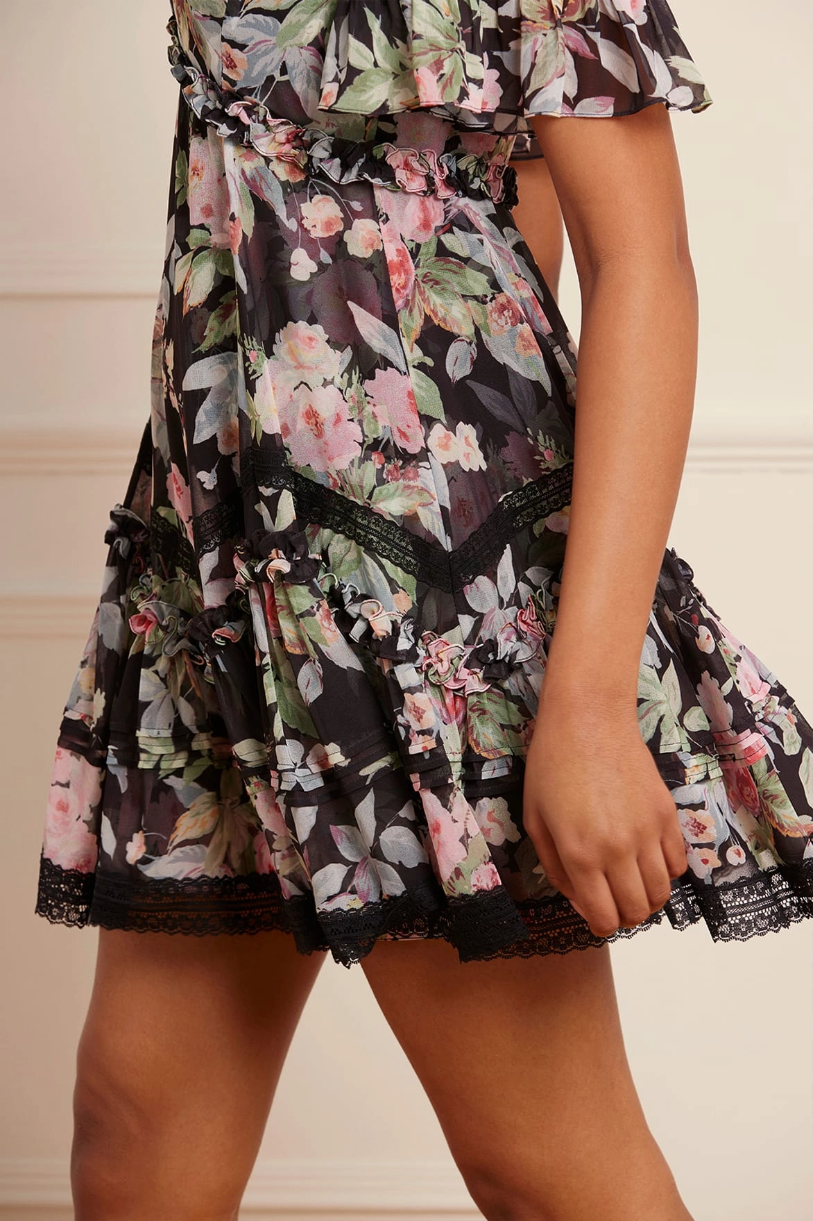 Paradise Garden Sonata Georgette Micro Mini Dress Puff-Sleeve