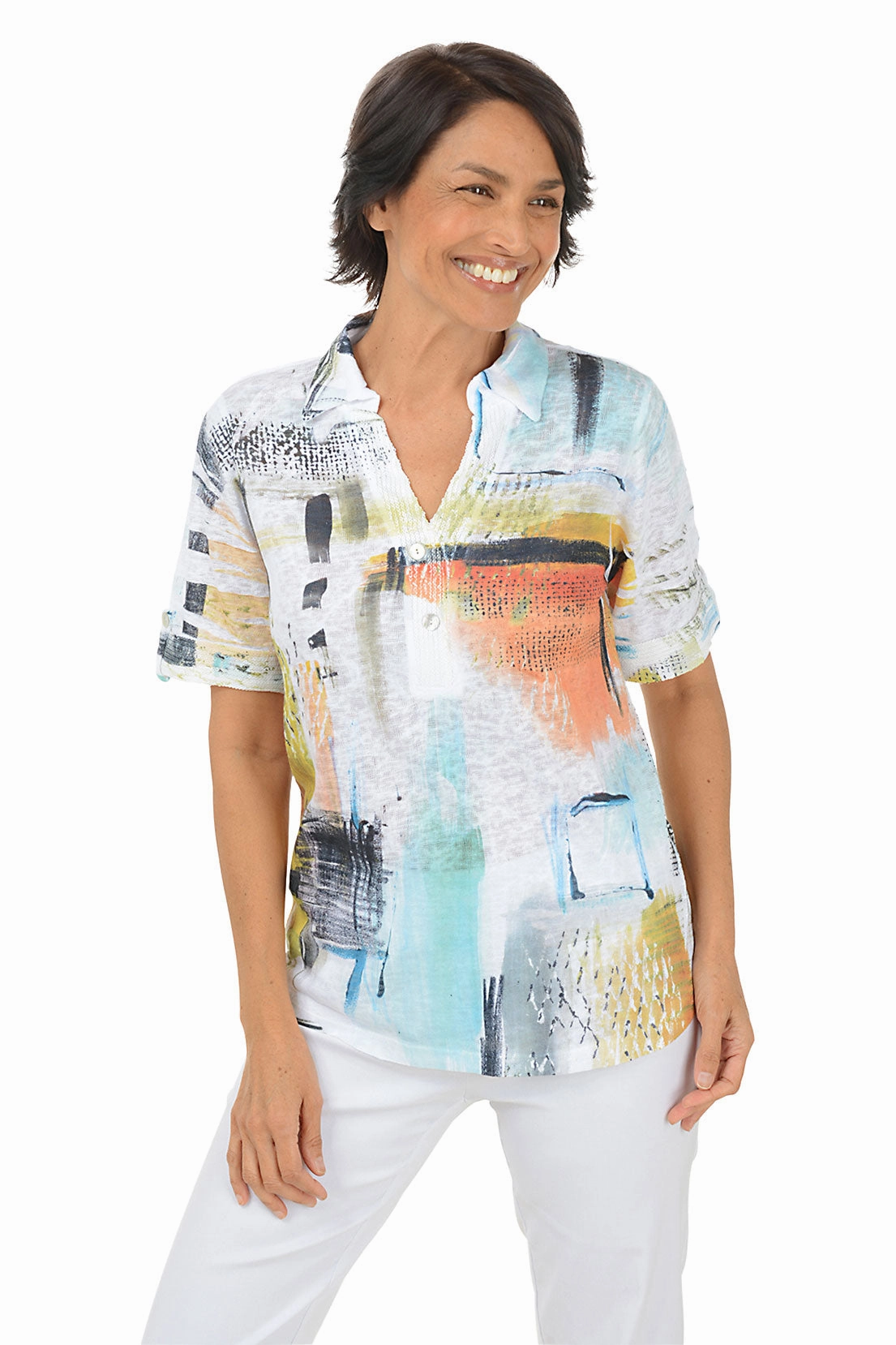 Seamless Construction Design Paradise High-Low Knit Top