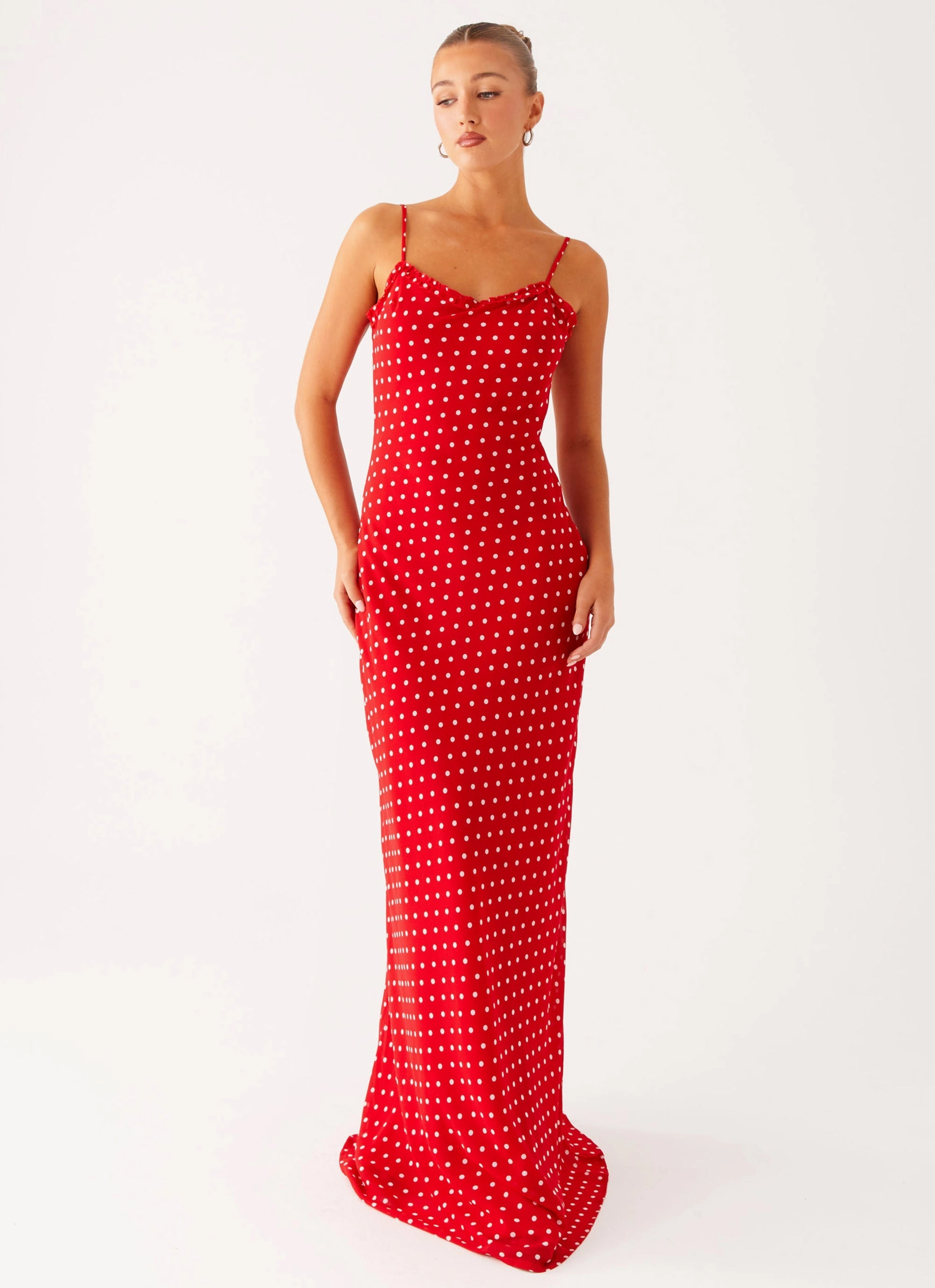 Date Vibe Clean Outline Pareo Maxi Dress - Red Polka Dot
