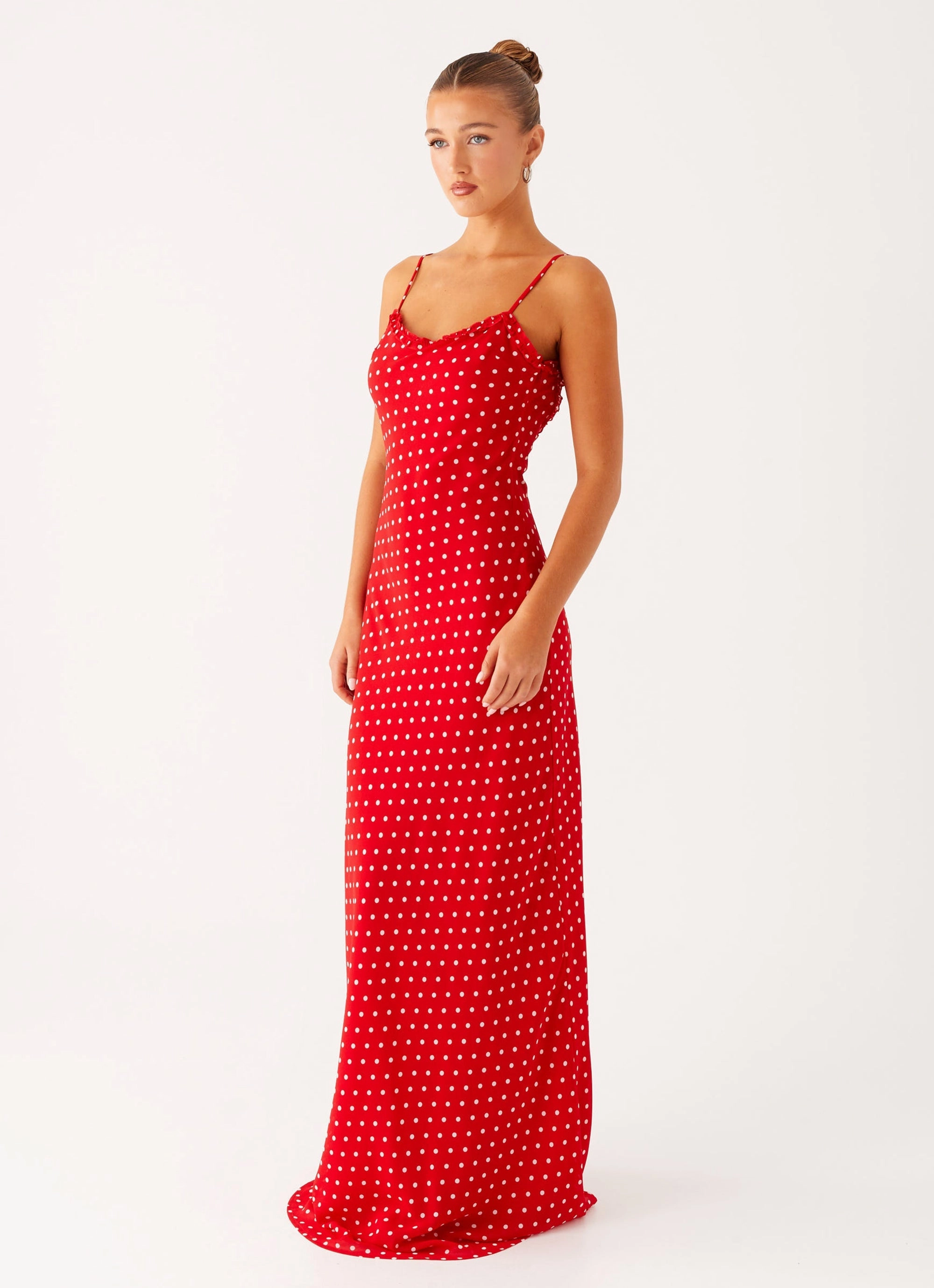 Pareo Maxi Dress - Red Polka Dot Stain-Guard-Finish