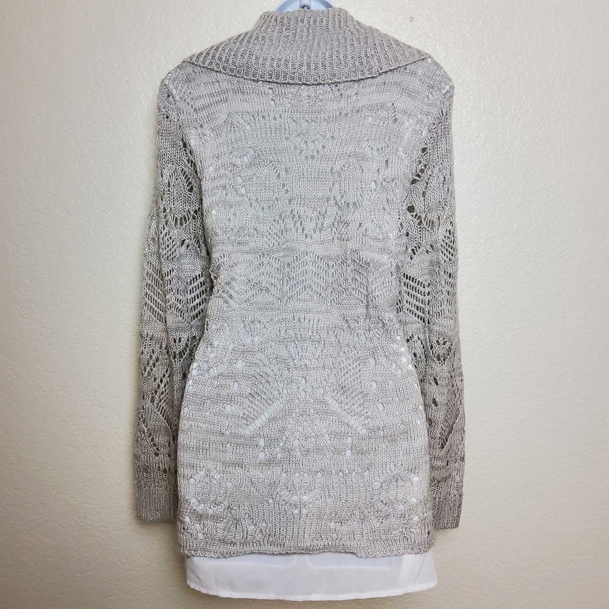 Park Slope Silver Cowl Neck Sweater with Metallic Embroidery and Camisole Lining, Women's Size 1X