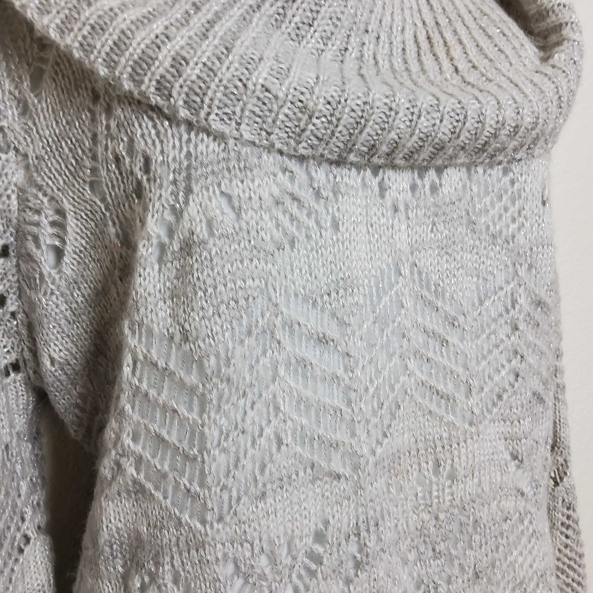 Park Slope Silver Cowl Neck Sweater with Metallic Embroidery and Camisole Lining, Women's Size 1X