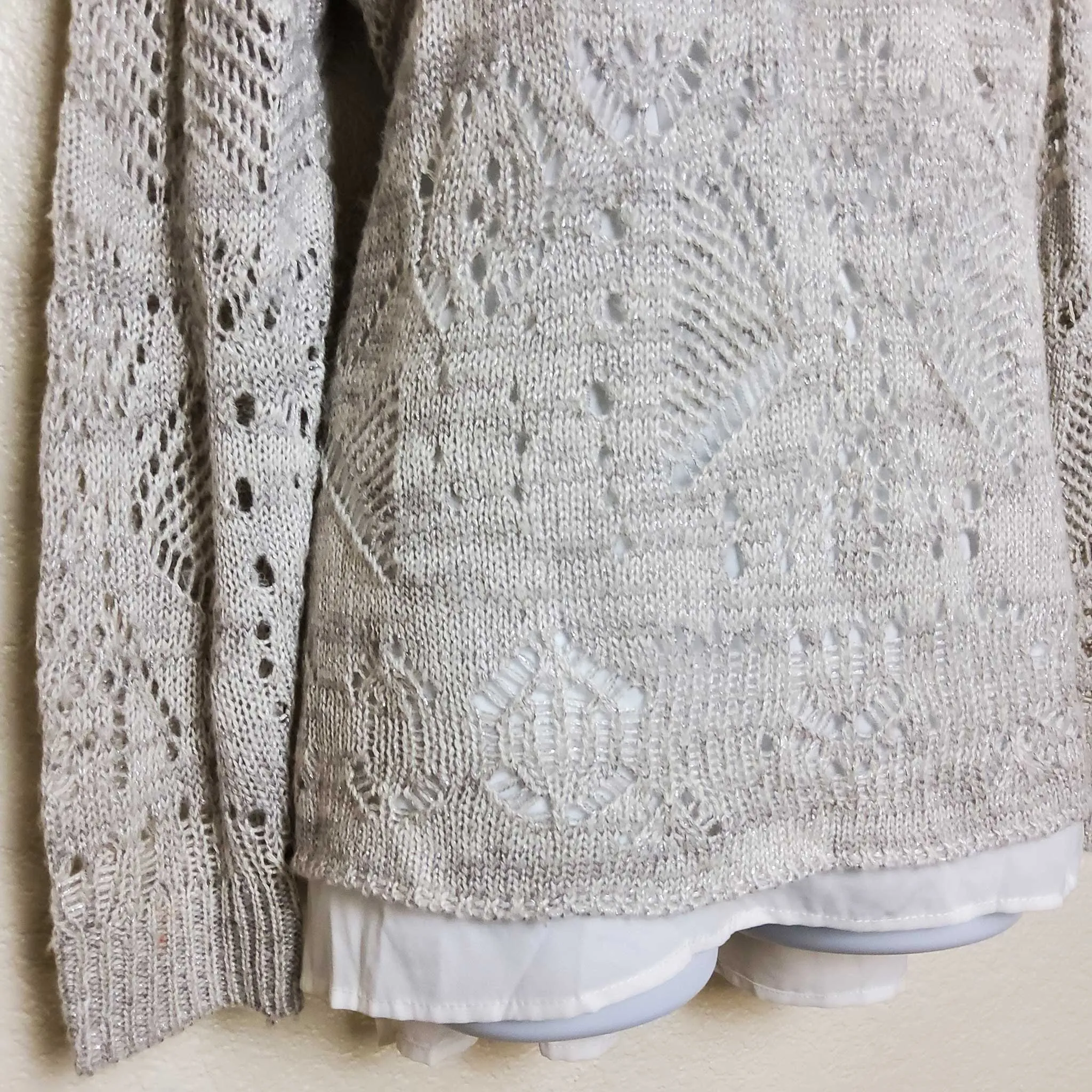 Park Slope Silver Cowl Neck Sweater with Metallic Embroidery and Camisole Lining, Women's Size 1X