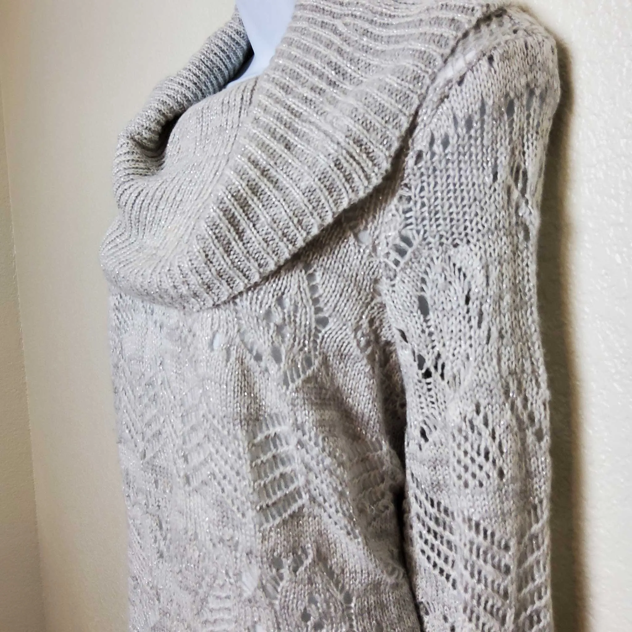 Park Slope Silver Cowl Neck Sweater with Metallic Embroidery and Camisole Lining, Women's Size 1X